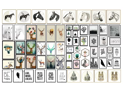 Various Decorative Wall Art Prints With Animals Plants Geometric Shapes Typography And City Buildings 3d model