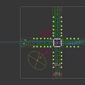Road Intersection Facilities With Traffic Lights Traffic Lanes Pedestrian Walkways And Green Belt Trees