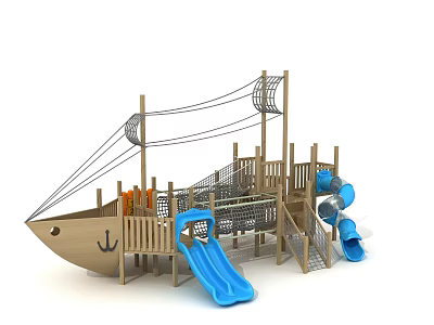 Modern Amusement Equipment Children's Slide Amusement Equipment Sports Equipment Wooden Expansion Pirate Ship 3d model