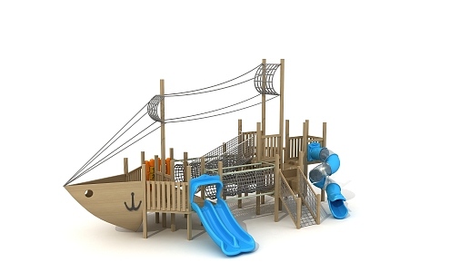 Modern Amusement Equipment Children's Slide Amusement Equipment Sports Equipment Wooden Expansion Pirate Ship 3d model