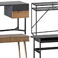 Modern Desks With Black Metal Frames Clear Glass Tops And Natural Wooden Tabletops