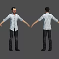 Game Movie Male Character Front Back Views White Shirt Dark Pants Black Shoes Arms Outstretched
