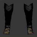 Women's Black Leather High Boots With Open Toe And Side Straps Fashion Design