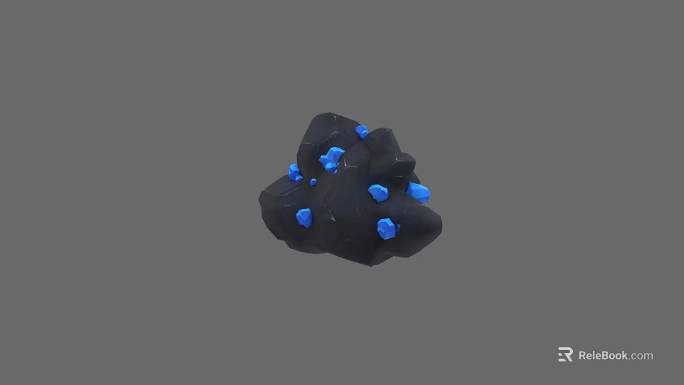 Black Sculpture Carving With Blue Decorative Elements And Textured Surface 3d model 