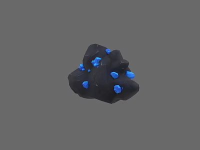 Black Sculpture Carving With Blue Decorative Elements And Textured Surface 3d model