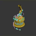 Yellow Mechanical Sci Fi Game Movie Character with Long Top Tube Round Base and Wires