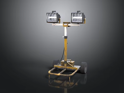 Portable Industrial Lighting Fixture Set With Twin Heads And Wheel Base 3d model