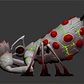 Gray Mythical Creature with Red Dots Green Eyes Horns Multi Legs and Spiked Scorpion Claws