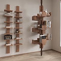 Qui Middle and Ancient Style Storage Rack Wall-mounted Wall Storage Rack Floor-standing Storage Rack Rotating Bookshelf 3d model