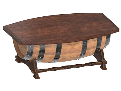 Dark Brown Wooden Coffee Table With Metal Straps And Rivets Ornate Legs 3d model