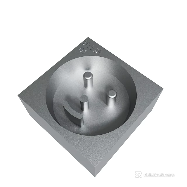 Metal Square Base With Circular Groove Cylindrical Protrusions And Curved Component 3d model 