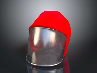 Red Fabric Protective Hat With Transparent Face Shield For Safety And Style 3d model