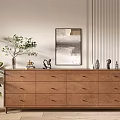 Modern Wooden Console Table With Drawers Decorative Items Green Plant And Wall Art