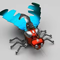 Smart Mechanical Insect Design Featuring Blue Wings Red Body And Silver Components 3d model