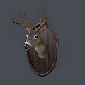 Wall Mounted Deer Head Sculpture With Circular Wooden Frame And Realistic Carving Details