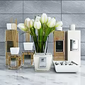 Elegant Modern Bathroom Accessories With Fragrance Diffusers Candles Vase And Decorative Stones