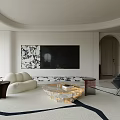 Luxury Modern Open Living And Dining Room With Stylish Curved Sofas And Elegant Interior Design