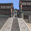 Traditional Chinese Commercial Street With Ancient Architecture And Red Lanterns