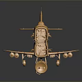 Shiny Golden Vintage Airplane Model With Propeller Wings And Reflection On Dark Background