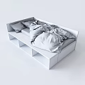 Modern Kids Bed with Blue Headboard White Frame Plaid Bedding and Storage