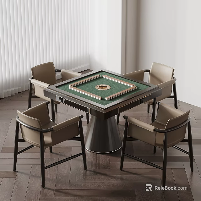 Modern Entertainment Table With Green Surface Golden Center And Four Beige Chairs 3d model 