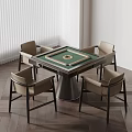 Modern Entertainment Table With Green Surface Golden Center And Four Beige Chairs