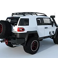 White FJ Style Off Road Vehicle With Roof Rack Large Tires And Front Round Headlights