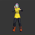 3D Anime Character Model With Blue Green Hair Yellow Top And Red Boots