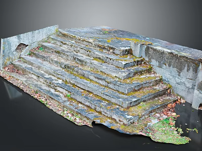Moss Covered Stone Stairs With Fallen Leaves And Rustic Stone Walls 3d model