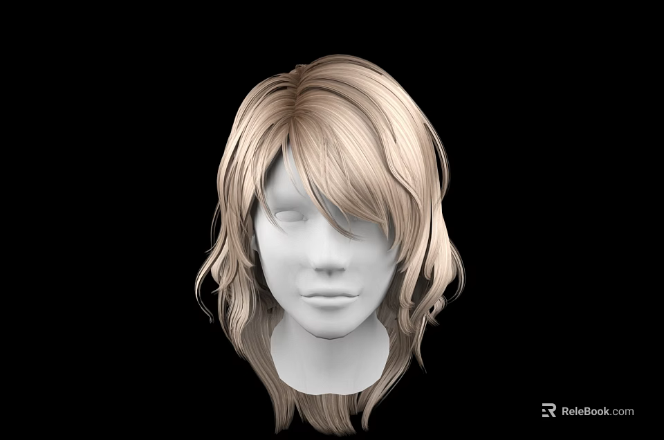 Natural Looking Head Model With Long Blonde Wavy Hair Wig 3d model 