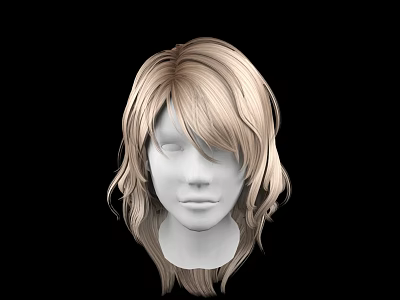 Natural Looking Head Model With Long Blonde Wavy Hair Wig 3d model