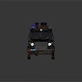 Dark Blue Police Armored Vehicle With Roof Mounted Blue Lights Body Emblem And Muddy Sturdy Design