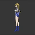 Anime Style 3D Character With Blonde Hair Blue White Outfit Standing Pose