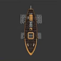 Detailed Steampunk Wooden Boat Model With Yellow Chimney Mast And Side Propellers