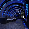 Modern KTV Interior With Blue LED Lights Comfortable Sofa And Large Entertainment Screen