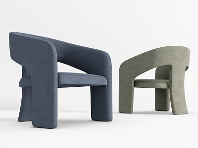 Two Modern Minimalist Accent Chairs in Navy Blue and Sage Green Upholstered Fabric 3d model