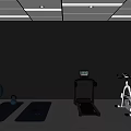Entertainment Room Interior With Treadmill Exercise Bike Yoga Mats Exercise Ball Large Windows And Greenery