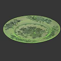 Traditional Blue and White Ceramic Plate Decoration with Intricate Floral Fruit Patterns Against Dark Background