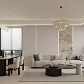 Modern Living Dining Room Interior Design With Sofa Coffee Table Dining Set And Pendant Lights