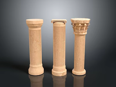 Three Classical Roman Columns in Different Architectural Styles with Stone Carvings 3d model