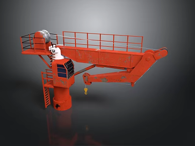 Red Industrial Crane Equipment With Railing Ladder Boom And Control Cabin 3d model