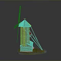 Traditional Windmill Model With Brick Structure Gray Roof Blades And Supporting Poles