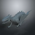 Detailed Gray Spiked Winged Dragon Model 3D Sculpture with Open Mouth