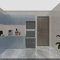 Modern Public Restroom Interior Design With Two Wooden Doors Vanity Mirrors Light Tiles And Plant