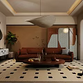 Elegant Modern Living Dining Room Interior With Leather Sofa And Marble Dining Table