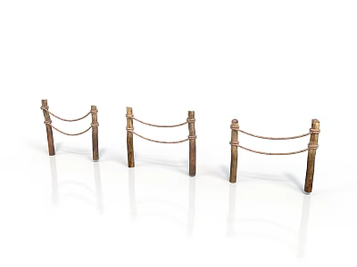 Three Brown Rope Railings With Wooden Posts And Rope Sections On White Background 3d model