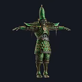 Mythical Character In Green Scaled Armor With Spiked Helmet And Outstretched Arms