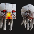 Detailed Fantasy Creature Character Head Designs With Red Eyes Glowing Features And Tentacles