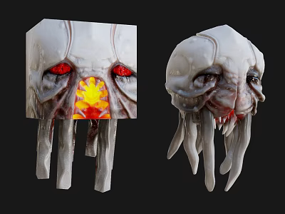 Detailed Fantasy Creature Character Head Designs With Red Eyes Glowing Features And Tentacles 3d model