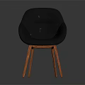 Modern Black Leather Chair with Orange Wooden Legs and Curved Stylish Design